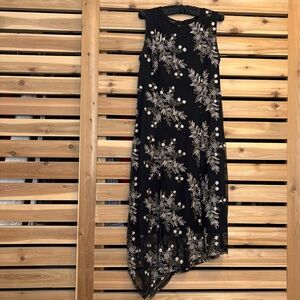 Alfani Floral Embroidered Black Asymmetrical Sleeveless Dress